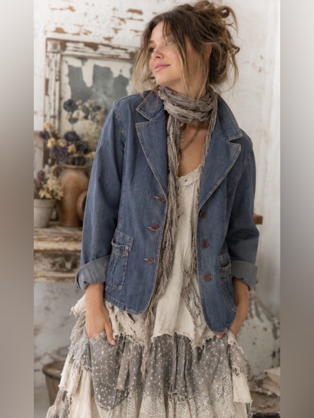 Sonoma Denim Chore Barn Blazer Jacket - Boho Utility Artsy